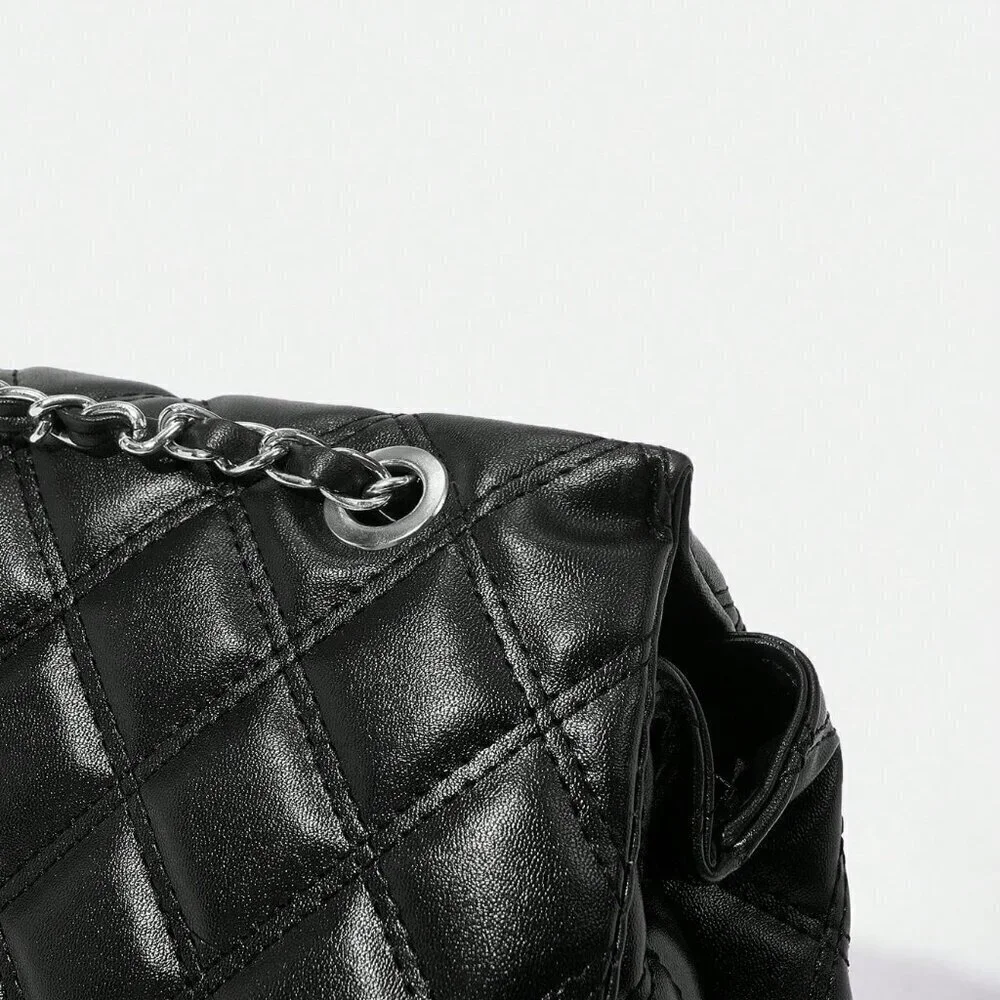 Black Elegant Women's Large Capacity Rhombic Pattern Crossbody Bag